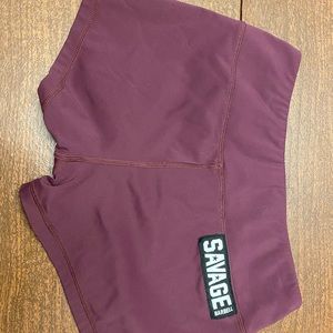 Maroon savage barbell workout shorts